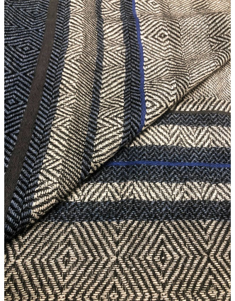 Velká šála, jemná vlna s bavlnou, šedo-modrá, jemný geometrický vzor, 73x178cm