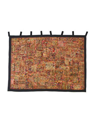 Červená patchworková tapiserie z Rajastanu, ruční práce, 132x184cm