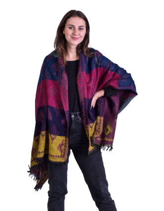 Velký zimní šál s barevným vzorem, fialový, 180x97cm
