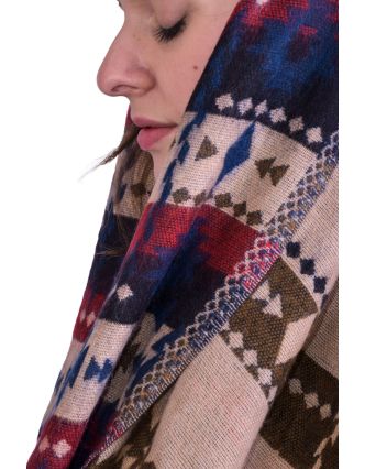 Velký zimní šál s barevným geometrickým vzorem, béžový, 200x95cm