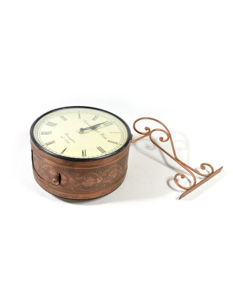 Oboustranné závěsné hodiny, bronz., květinový motiv, zdobený mosazný plech, 26cm