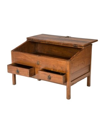 Starý kupecký stolek z teakového dřeva, 82x52x53cm