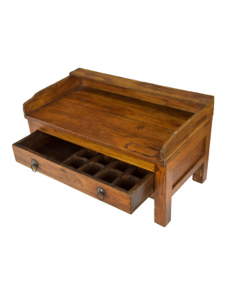 Starý kupecký stolek z teakového dřeva, 69x38x40cm
