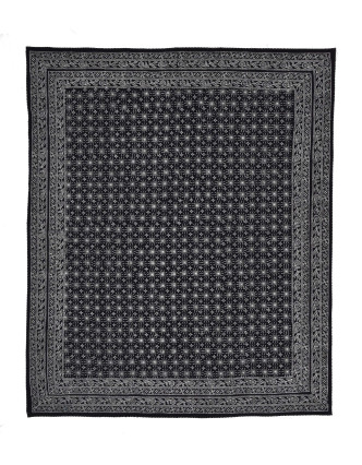 Černý přehoz na postel s bílým tiskem, prošívaný, 265x225cm
