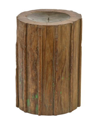 Dřevěný svícen ze starého teakového sloupu, 22x22x30cm