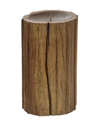 Dřevěný svícen ze starého teakového sloupu, 17x17x31cm