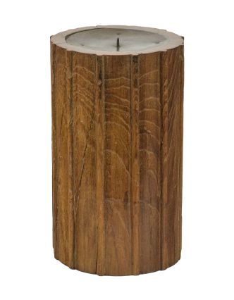 Dřevěný svícen ze starého teakového sloupu, 19x19x31cm