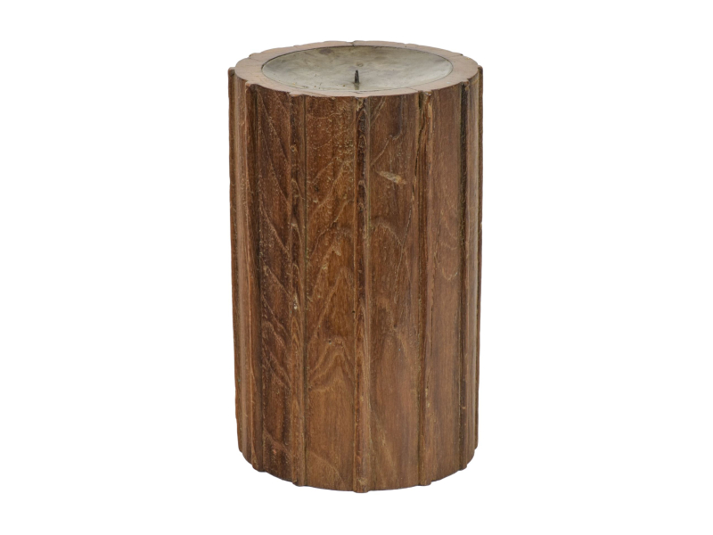 Dřevěný svícen ze starého teakového sloupu, 18x18x30cm