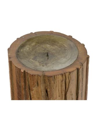 Dřevěný svícen ze starého teakového sloupu, 18x18x30cm