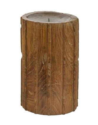 Dřevěný svícen ze starého teakového sloupu, 17x17x30cm
