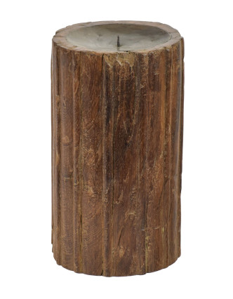 Dřevěný svícen ze starého teakového sloupu, 17,5x17,5x30cm