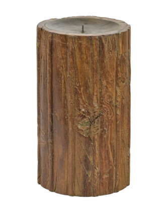 Dřevěný svícen ze starého teakového sloupu, 17,5x17,5x30cm