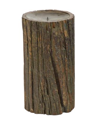 Dřevěný svícen ze starého teakového sloupu, 16x16x30cm
