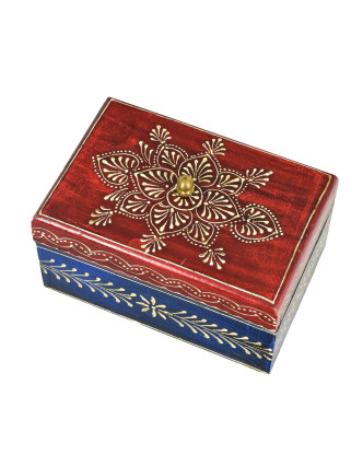 Ručně malovaná dřevěná truhlička, červeno-modrá 15x10x8cm