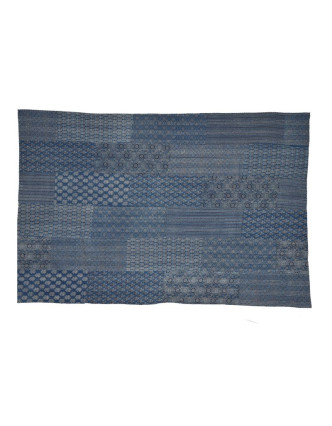 Modrý přehoz na postel, "Ajrak", block print, prošívaný, ruční práce, 155x220