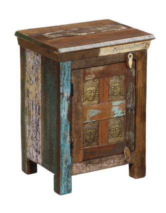 Noční stolek v "GOA" stylu z teakového dřeva, zdobený reliéfy, 45x35x60cm