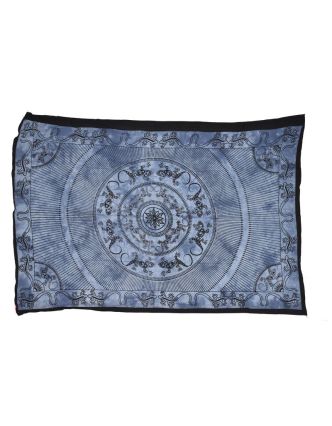 Přehoz na postel, Mandala ještěrky, modrá batika, 140x200cm