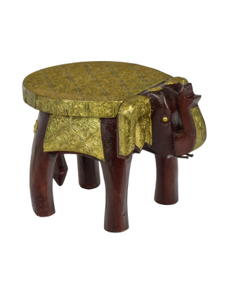 Stolička ve tvaru slona zdobená mosazným kováním, 16x24x15cm