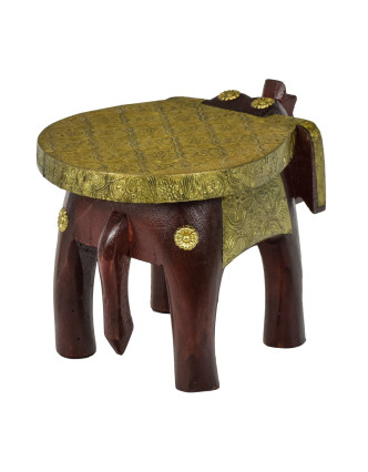Stolička ve tvaru slona zdobená mosazným kováním, 16x24x15cm