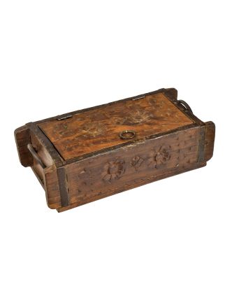 Antik dřevěná truhlička, ruční řezby, mango, 32x15x9cm