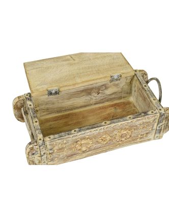 Antik dřevěná truhlička, ruční řezby, mango, 32x15x9cm