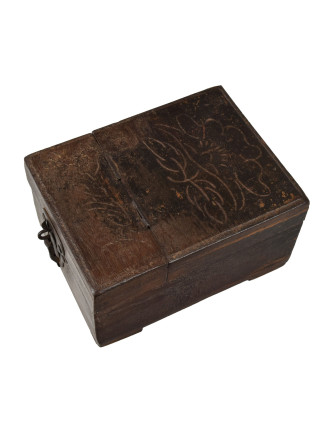 Šperkovnice se zrcátkem z teakového dřeva, starožitná, 14x18x11cm