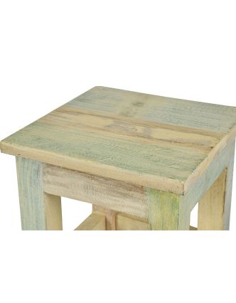 Stolička z antik teakového dřeva, "GOA" styl, bílá patina, 25x25x30cm