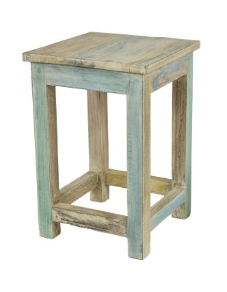 Stolička z antik teakového dřeva, "GOA" styl, bílá patina, 30x30x45cm