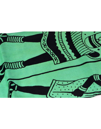Tmavě zelený přehoz na postel s africkými ženami, černý potisk, třásně, 135x210