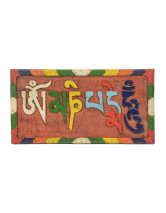 Dřevěná Tabulka s nápisem Om Mani Padme Hum, barevně malovaný, 28x2x14cm