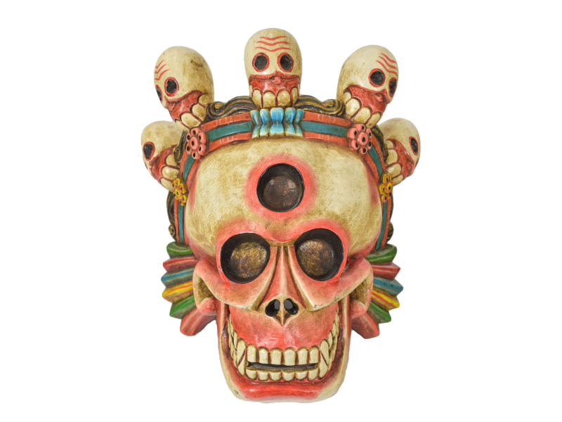 Lebka, dřevěná maska, ručně malovaná, 30x17x34cm