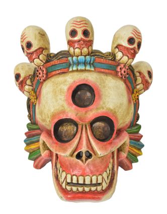 Lebka, dřevěná maska, ručně malovaná, 30x17x34cm
