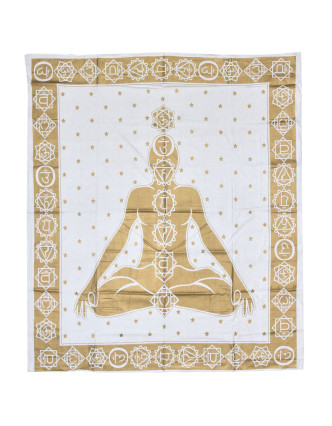 Přehoz s tiskem, Chakra Yoga, bílo-zlatý, 230x204 cm