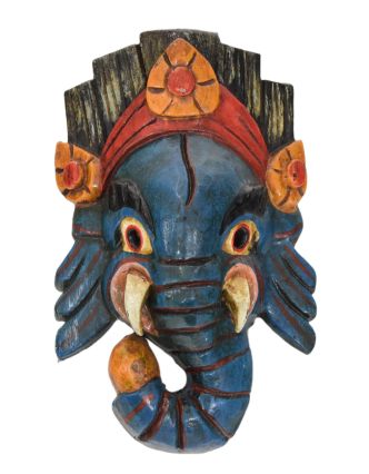 Ganeš, dřevěná maska, ručně malovaná, 11x7x18cm