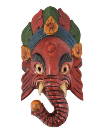 Ganeš, dřevěná maska, ručně malovaná, 11x7x22cm