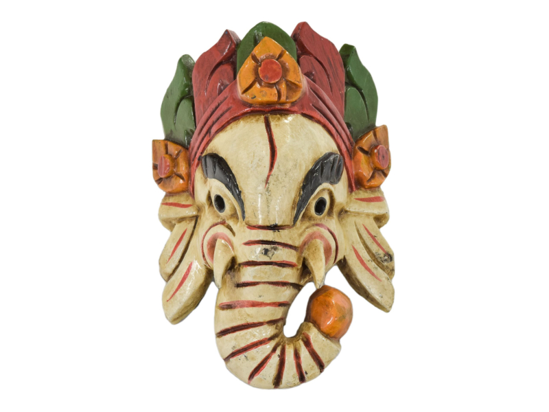 Ganeš, dřevěná maska, ručně malovaná, 11x6x18cm