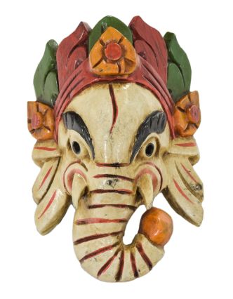 Ganeš, dřevěná maska, ručně malovaná, 11x6x18cm
