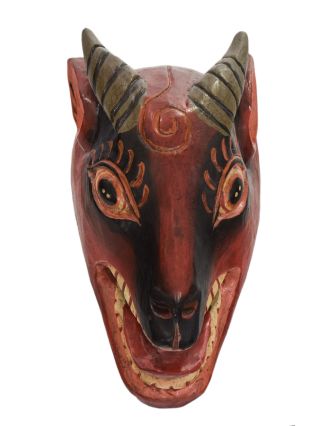 Dřevěná maska, koza, ručně malovaná, 12x10x23cm