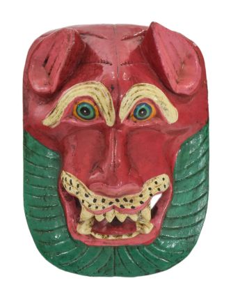 Dřevěná maska, sněžný lev, ručně malovaná, 14x7x20cm