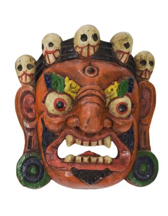 Dřevěná maska, "Bhairab", ručně vyřezávaná, malovaná, 21x8x21cm