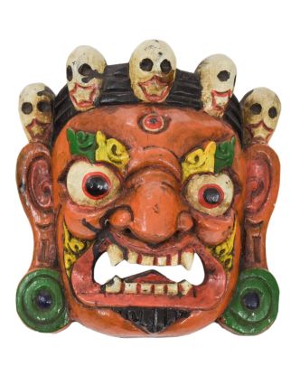Dřevěná maska, "Bhairab", ručně vyřezávaná, malovaná, 20x10x22cm