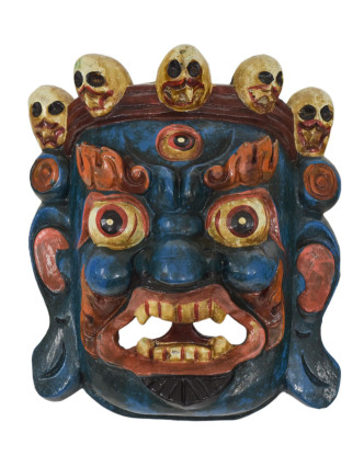 Dřevěná maska, "Bhairab", ručně vyřezávaná, malovaná, 16x9x20cm