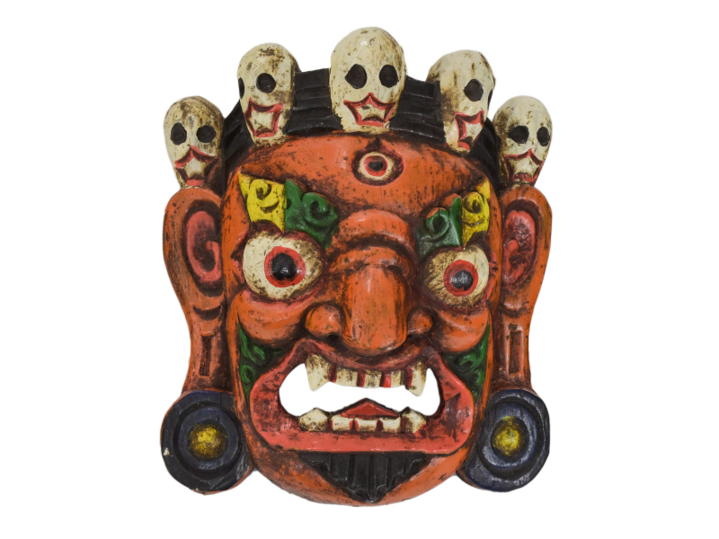 Dřevěná maska, "Bhairab", ručně vyřezávaná, malovaná, 18x9x21cm