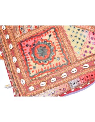 Meditační polštář, "Rajasthan Antik", zrcátka, mušličky, třásně, 85x85x20cm