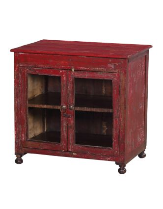 Prosklená skříňka z teakového dřeva, červená patina, 72x48x68cm