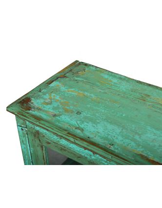 Prosklená skříňka z teakového dřeva, zelená patina, 51x33x74cm