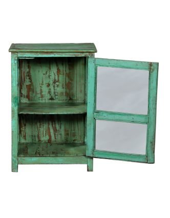 Prosklená skříňka z teakového dřeva, zelená patina, 51x33x74cm