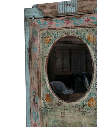 Starožitná skříň z teakového dřeva se zrcadlem, ručně malovaná, 70x46x190cm