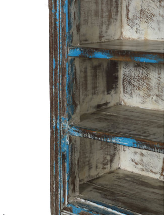 Knihovna z teakového dřeva, tyrkysová patina, 75x33x163cm
