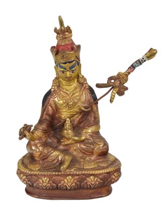 Guru Rinpoche, Padmasambhava, kovová soška, zlaceno, 9x6x14cm
